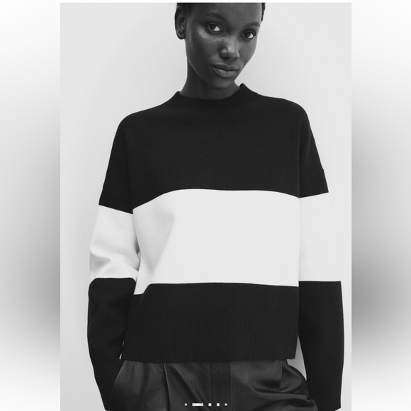 Mango Fine Knit Oversized Striped Black/White Sweater, Size 3XL - Picture 4 of 14